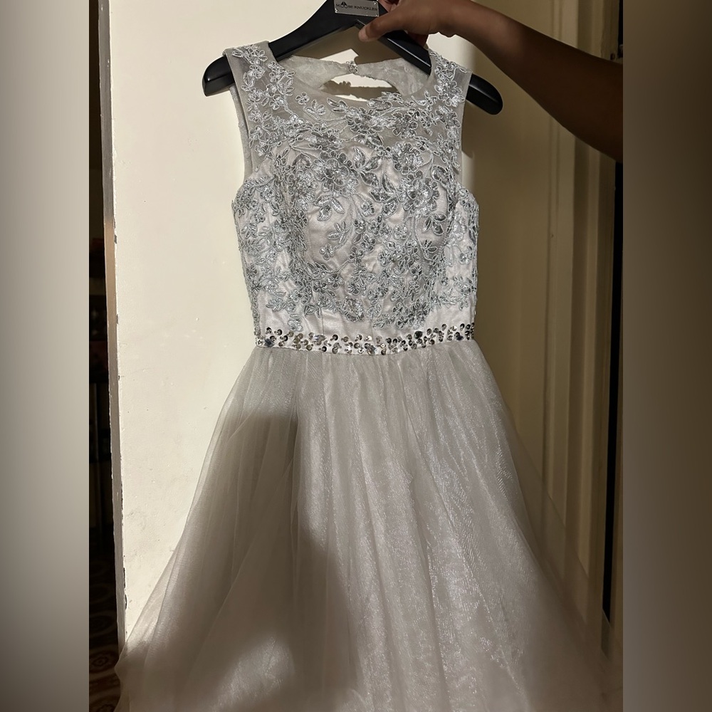 Elegant Silver Floral Kids Dress